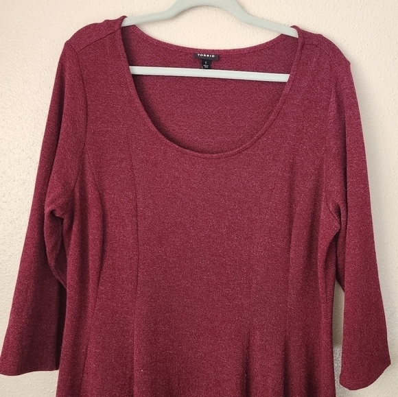 Torrid Maroon Burgundy Soft Knit Skater Dress Plus Size 1x Holiday Christmas - Picture 3 of 9